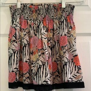Zara Basic Midi Skirt Black, Coral and Pink Floral Print.  Size Small
